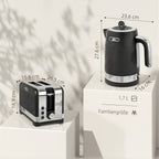 Wasserkocher- und Toaster-Set, 1,7 l 2200 W Schnellkoch-Wasserkocher mit Thermostat, 2-Scheiben-Toaster, Grau