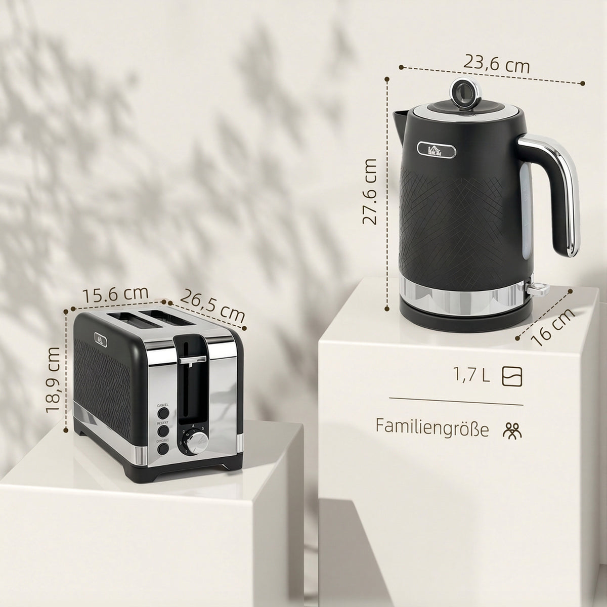 Wasserkocher- und Toaster-Set, 1,7 l 2200 W Schnellkoch-Wasserkocher mit Thermostat, 2-Scheiben-Toaster, Grau