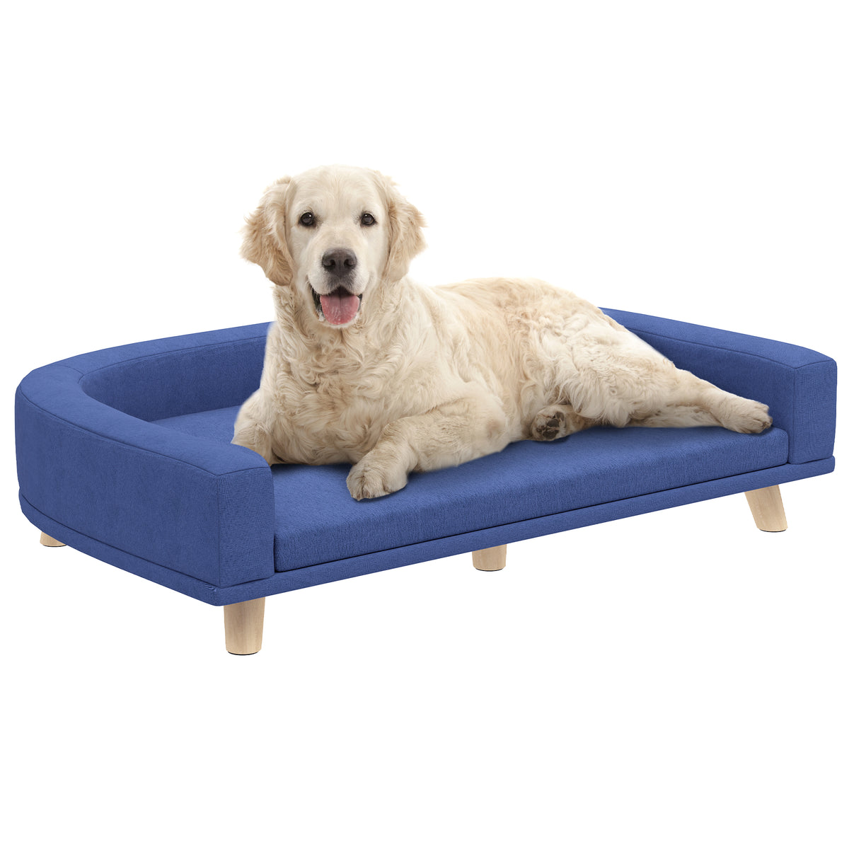 Hundebett Hundesofa Haustiersofa, Eukolyptusholz, 98 x 67 x 25 cm, Blau