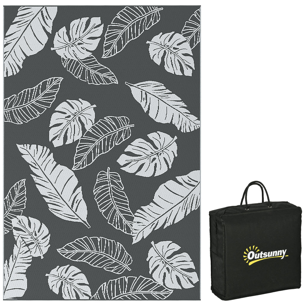 Plastic Straw Reversible RV Outdoor Rug with Carry Bag, 182 x 274cm, Grey and White