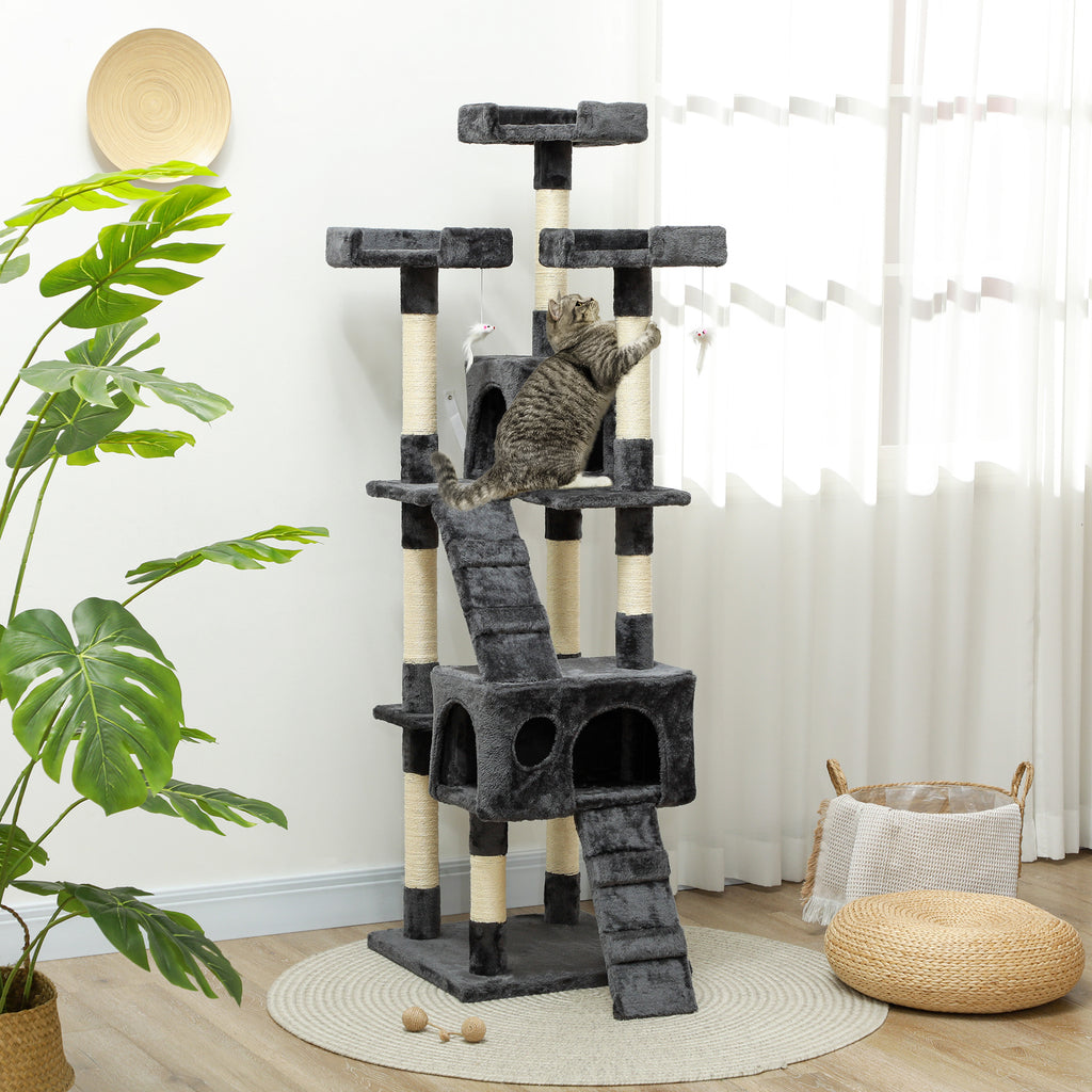 173cm Cat Tree Scratching House, Activity Play Centre, Grey