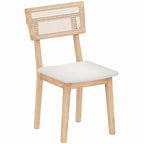 Esszimmerstuhl, Rattan-Rückenlehne, Kunstleder-Sitz, Kautschukholz, Naturholz
