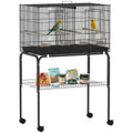 Bird Cage with Divider, 4 Wooden Perches, Slide Out Tray, 4 Feeders, for Budgie, Lovebird, Canary, 76 x 46 x 116cm Black