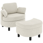 Sessel Loungesessel mit Aufbewahrungshocker, Kissen Cremeweiß