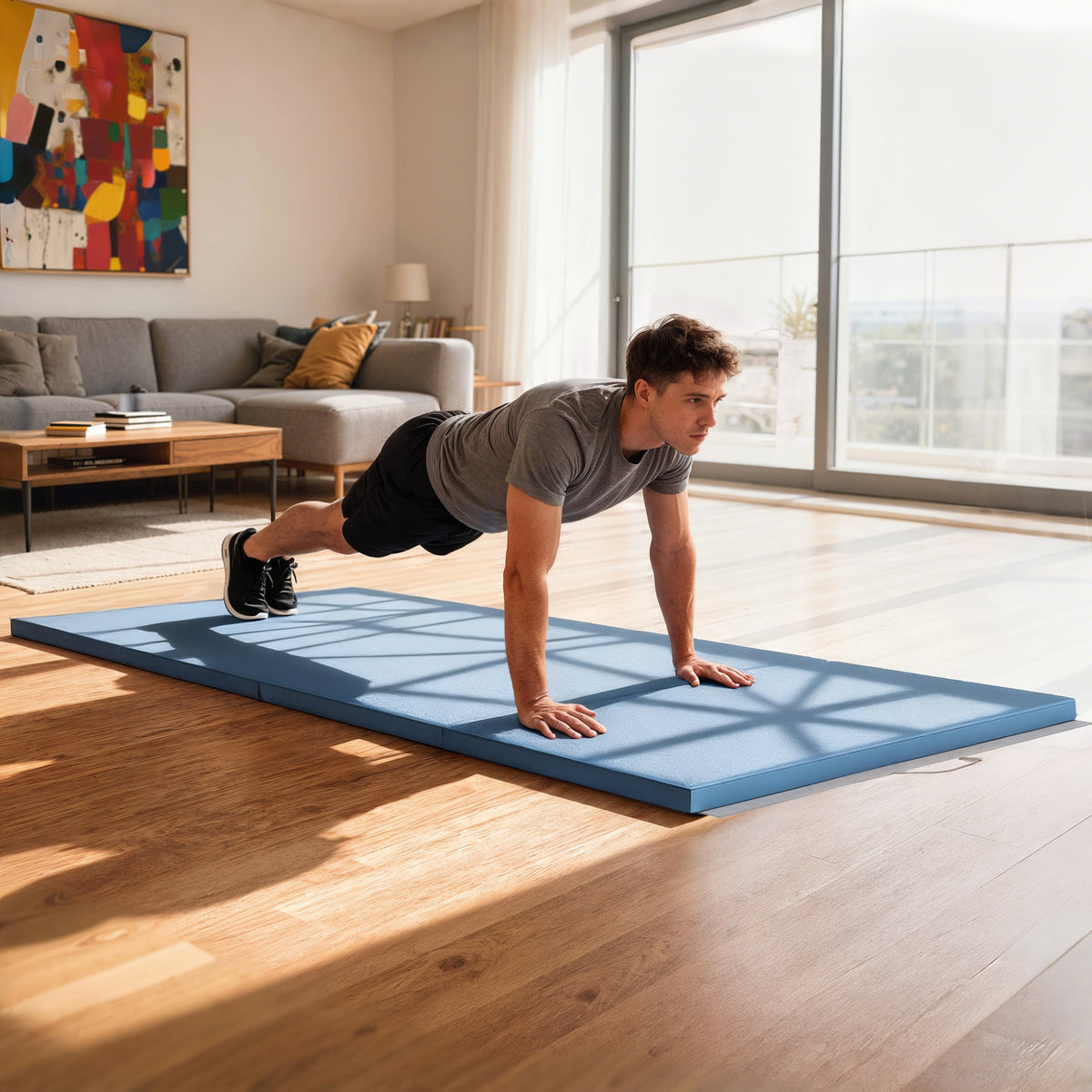 Trainingsmatte Faltbare Fitnessmatte 240 x 120 x 5 cm Hellblau