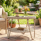 Beistelltisch aus Polyrattan 2-stöckiger Kaffeetisch mit Ablage Glasplatte verstellbaren Füßen 65 x 65 x 50 cm Gelb