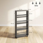 Multifunktionsregal mit Rollen, schmale Bauweise, 4 F?cher, 45x15x91 cm, Schwarz