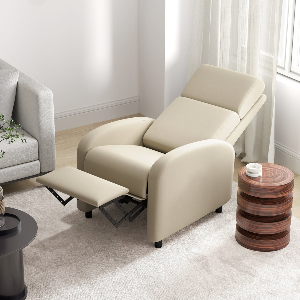 Relaxsessel Fernsehsessel, ausklappbare Fu?st¨¹tze, neigbar bis zu 160¡ã, 64 x 86 x 102 cm, Creme