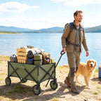 Bollerwagen, klappbar, 5 Seitentaschen, einziehbare Griff, bis 120 kg belastbar, Stahl, 108 x 55 x 93 cm, Gr¨¹n