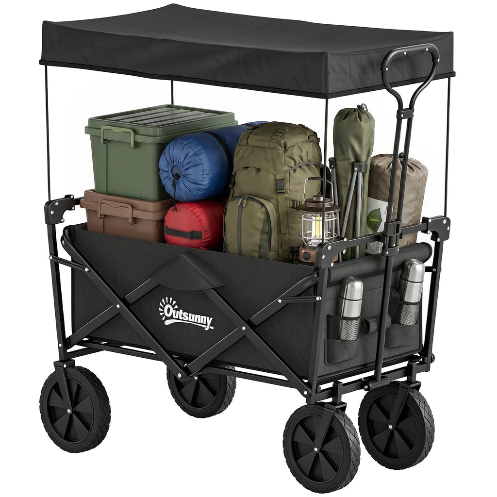 Bollerwagen mit Dach, klappbar, 110L Kapazit?t, Stahlrahmen, 97x52x105 cm, Schwarz