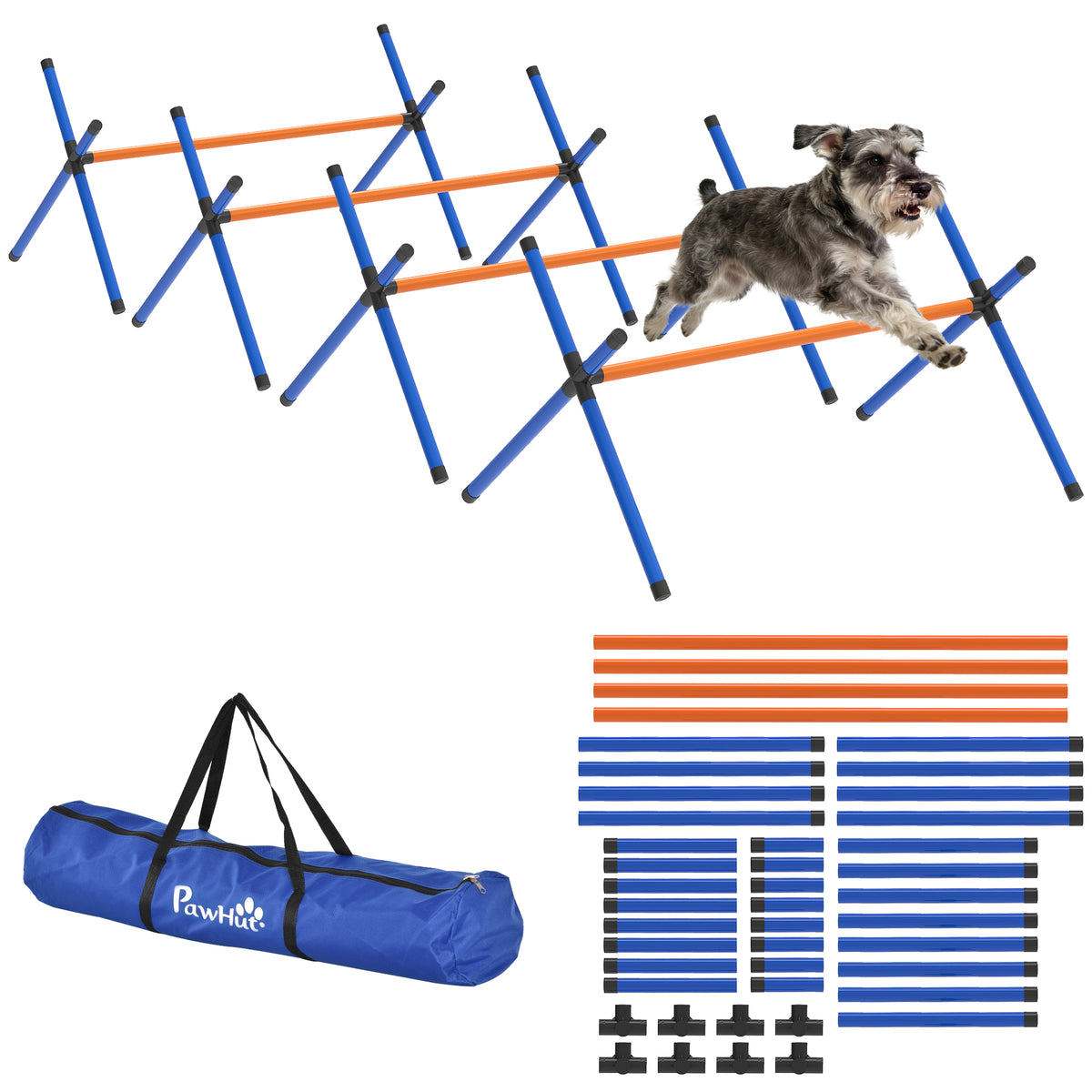 Agility Set Hunde, 4-teiliges Agility Ausrüstung mit Hürden, Tragetasche Höhenverstellbar Trainingsset für kleine Hunde