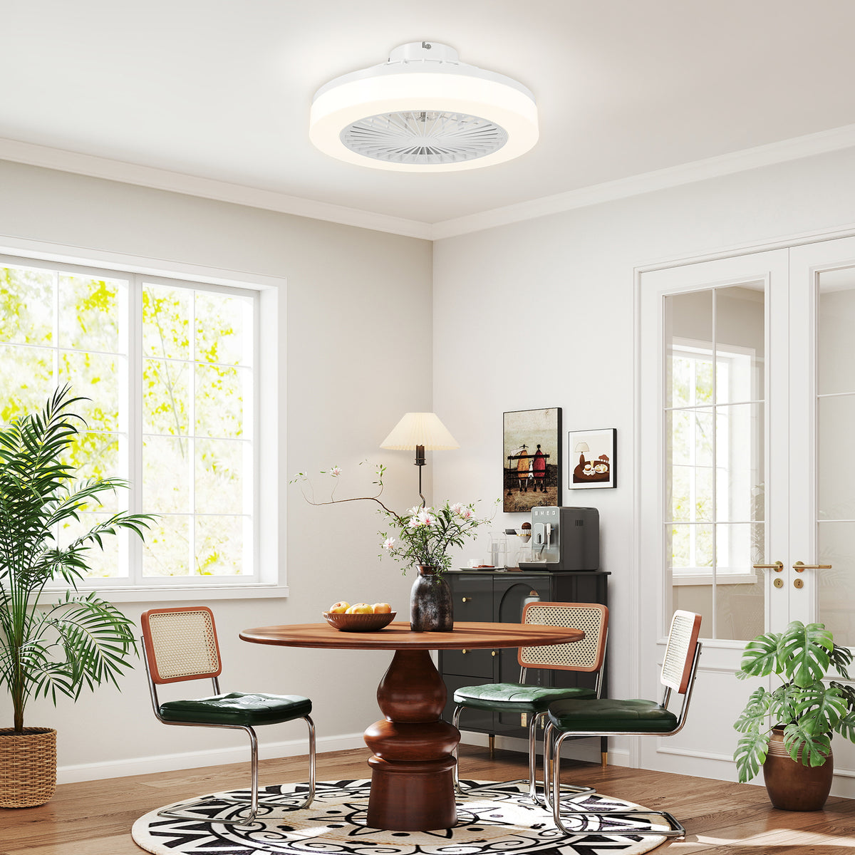 Deckenventilator mit LED-Lampe, 6 Geschwindigkeiten, Fernbedienung, Weiß
