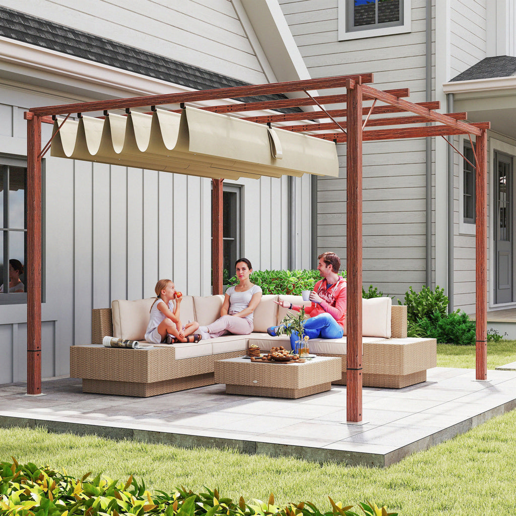 3 x 3 m Retractable Roof Pergola - Natural Wood Finish