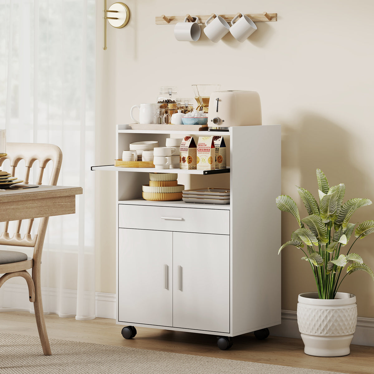 Mikrowellenschrank, Regal, Doppelt¨¹rschrank, Schublade, Rollen, Wei?