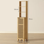 Badezimmerschrank schmal, Hochschrank mit 3 offenen Regalen, verstellbaren Regalen, Lamellent¨¹r, 34 x 30 x 170 cm Natur