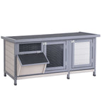  Hasenstall Winterfest Kaninchenstall aus Holz 112x50x54 cm Kaninchenkäfig mit Bitumendach, 2 Türen, Metallgitter, Hasenkäfig für Kaninchen, Meerschweinchen Outdoor Grau+Schwarz
