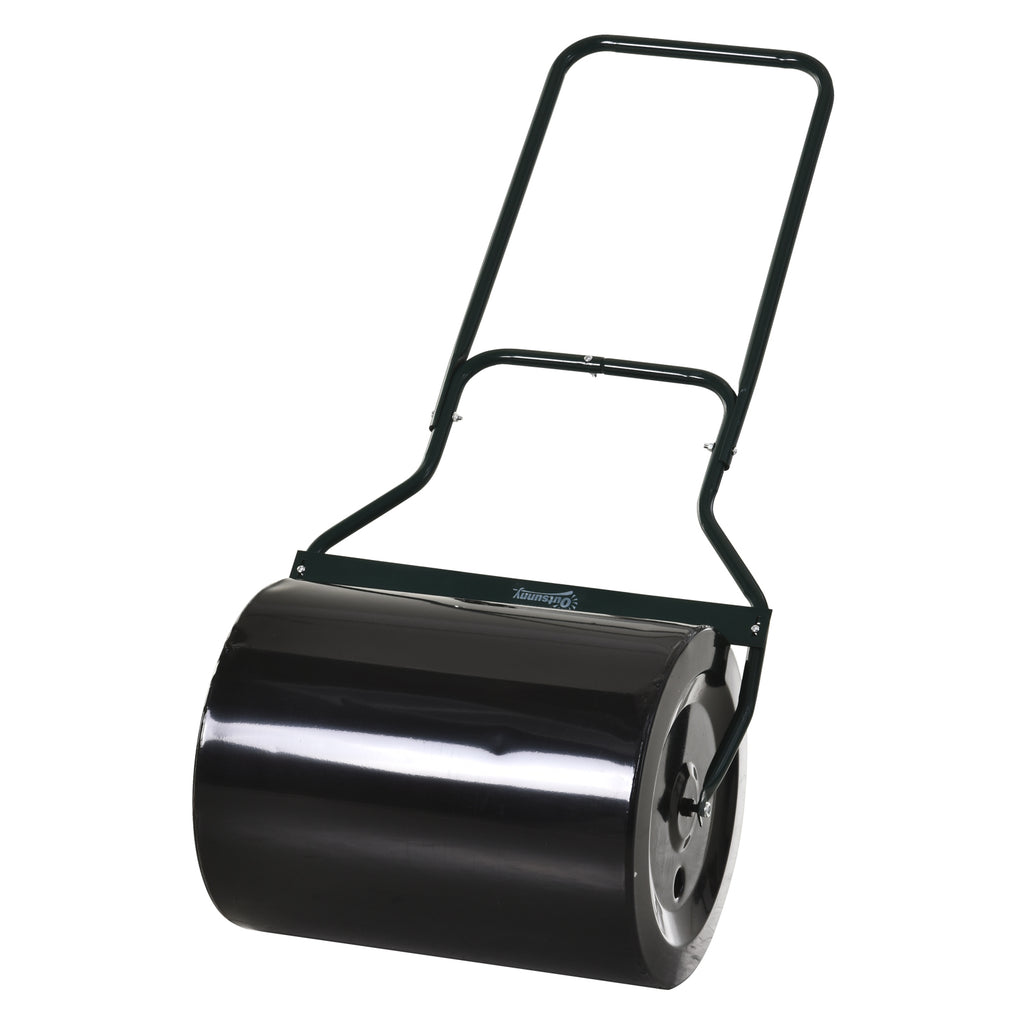 Rasenwalze mit U-Griff, Gartenwalze, Gartenrolle, 40 cm Durchmesser, 60 L Wasser-/Sandfüllung, Metall, Schwarz 57 x 40 x 123 cm