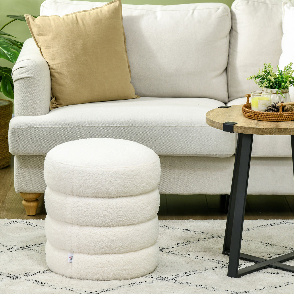 Hocker, rund, Teddyfleece, bis 120kg, ¦µ40x45H cm, Cremewei?
