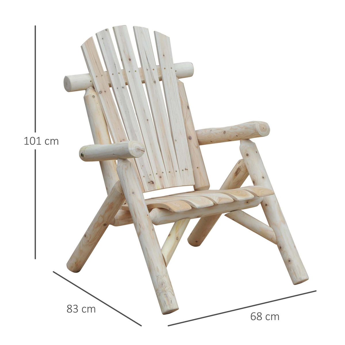 Outdoor Classic Wooden Adirondack Deck Outdoor Patio Lounge Chair with Ergonomic Design Fir Wood Frame, Natural Wood