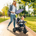 6 in 1 Tricycle for Kids with 5-point harness straps, Removable Canopy, Dark Blue