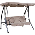 Outdoor 2-in-1 Swing Chair Lounger 3 Seater Garden Swing Seat Bed Convertible Tilt Canopy W/ Cushion, Beige