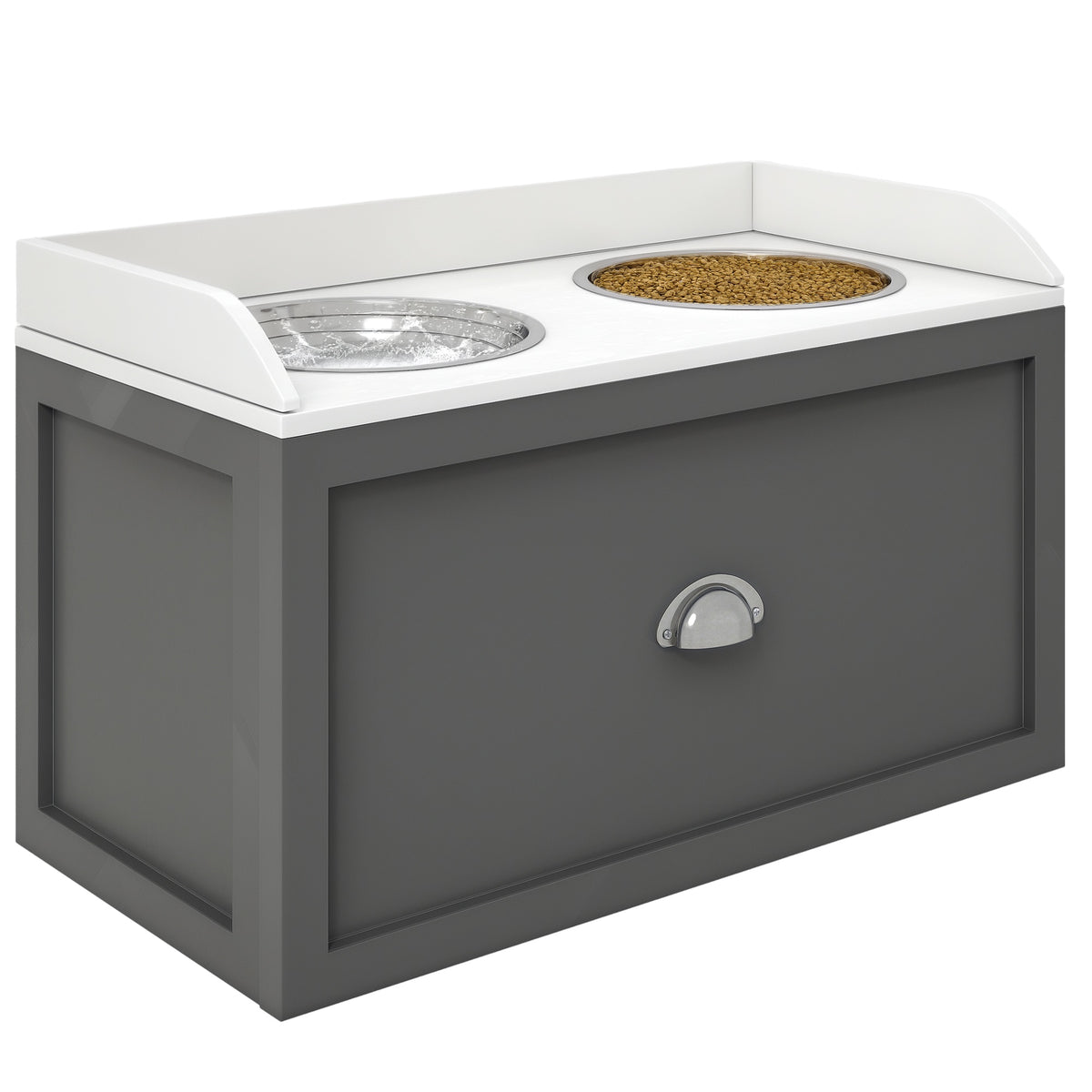 Stainless Steel Raised Dog Bowls, with 21L Storage Drawer for Large Dogs - Grey