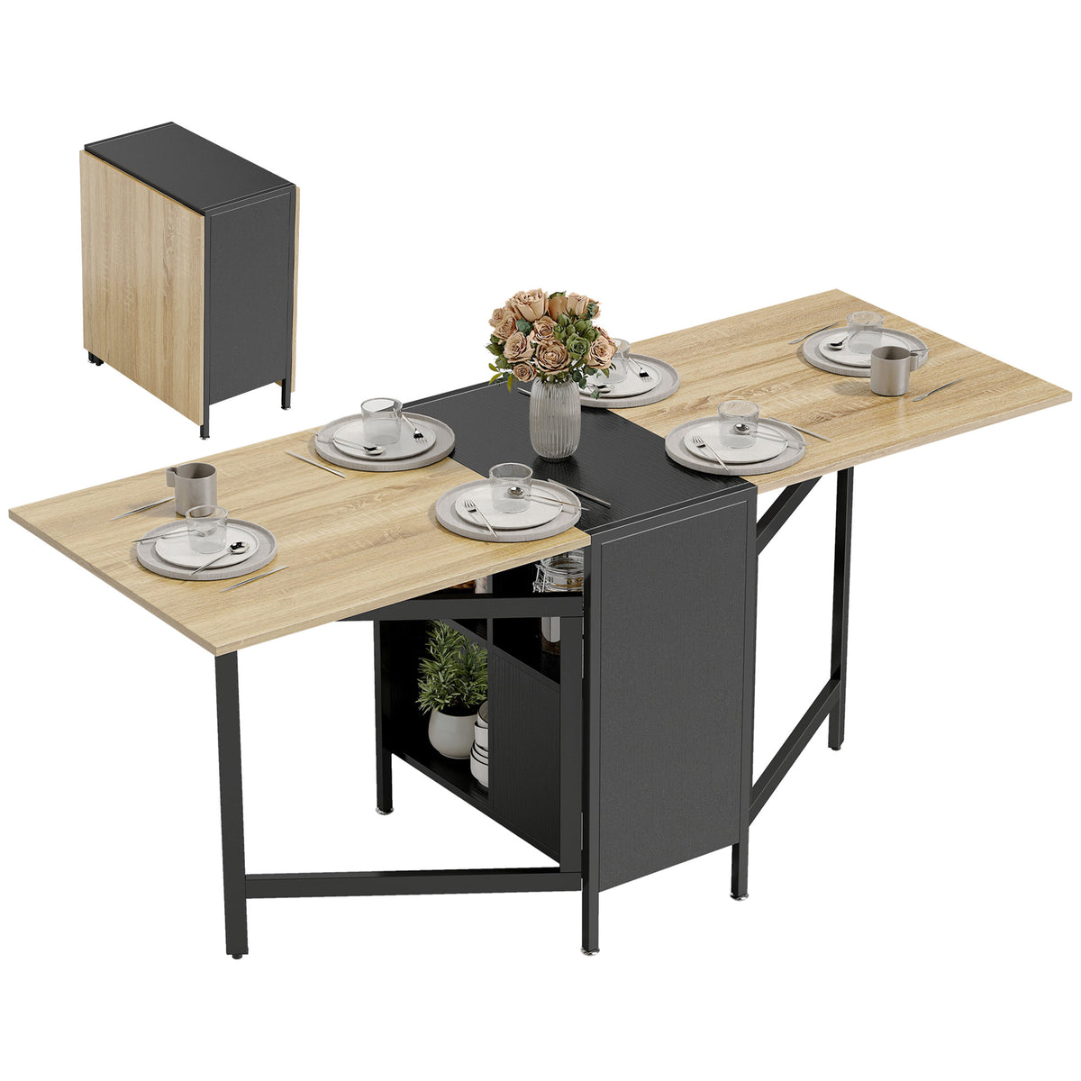 Klapptisch Esstisch Beistelltisch Eiche Metallrahmen Küche Wohnzimmer Dunkelholzfarbe+Schwarz