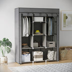Fabric Wardrobe, with Rails and Shelves - Dark Grey