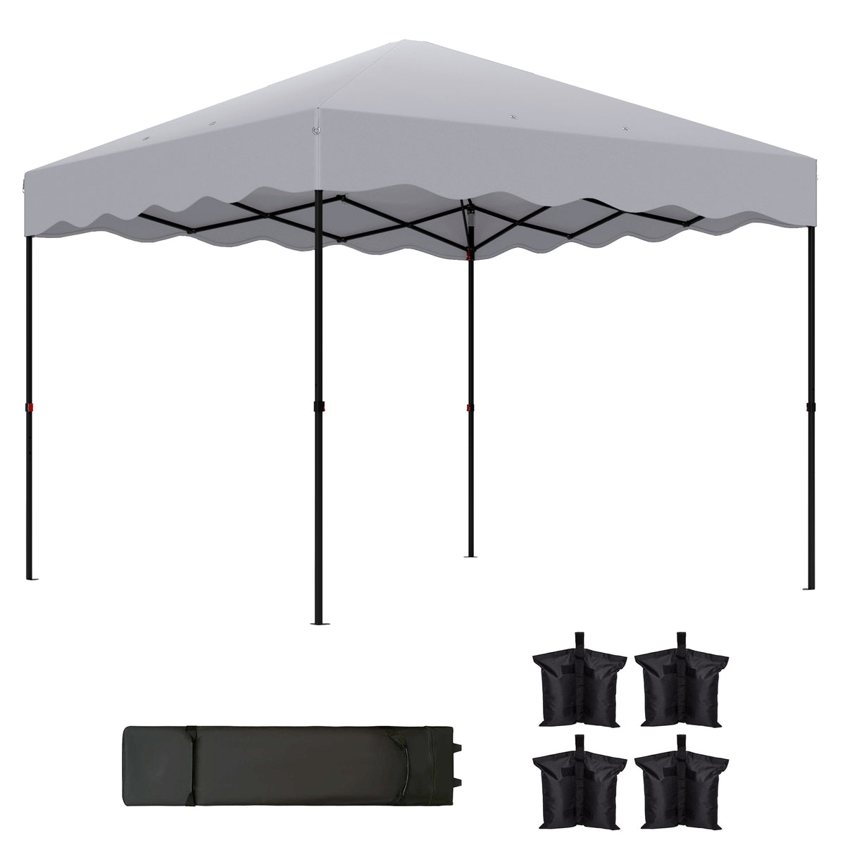3 x 3 m Pop-up-Pavillon, Höhenverstellbares Gartenzelt, mit Rolltasche, für Garten, Terrasse, Metall, Stoff, Hellgrau