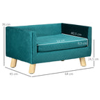 Hundesofa Hundebett Hundecouch aus Samt mit Rückenlehne, Holzbeine, Kissen, bis zu 8 kg 64 x 45 x 36 cm Blau