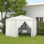 Gartenpavillon, 6-eckig, Netzvorhänge, Metallgestell, 3,94x3,412x2,5m, Creme