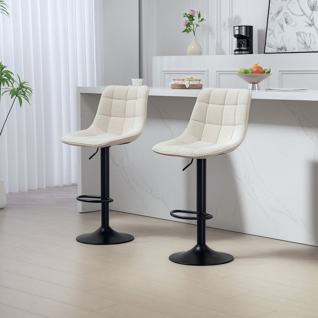 Moderner Barhocker, 2er-Set drehbare Barstühle mit Rückenlehne, höhenverstellbar, mit Fußstütze, gepolstert, Beige