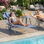 5-Position Adjustable Sun Lounger with Reading Hole and Side Pocket, Grey