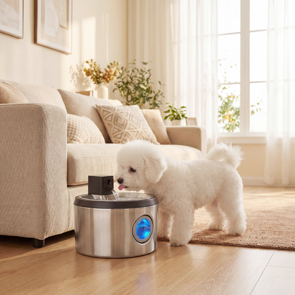 Wireless Cat Water Fountain for Drinking Stainless Steel, 4L Battery Operated Cat Fountain Cordless, 6 Filters