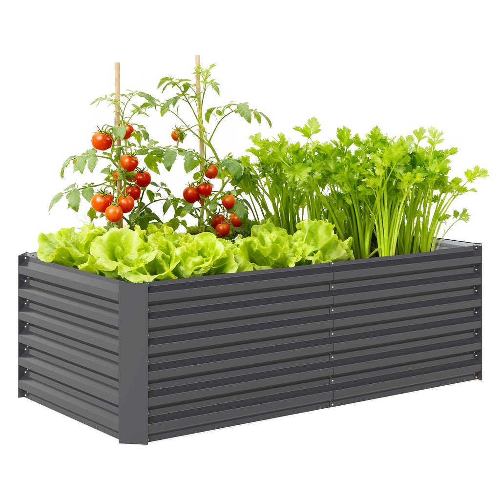Hochbeet Metall 180 x 90 x 57,5 cm Tief Gartenbeet mit Offenem Boden St¨¹tzstange Dunkelgrau