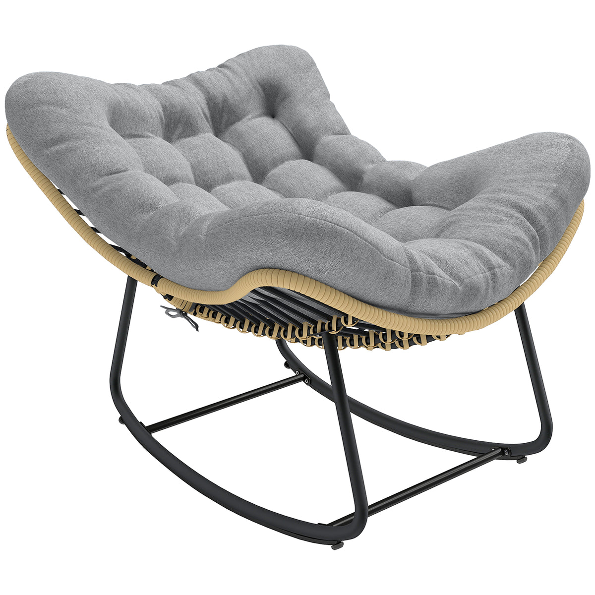 Rattan Schaukelstuhl Gartenliege mit dicke Kissen, Gartenschaukel bis 120 kg Indoor Outdoor 87 x 110 x 70 cm Grau
