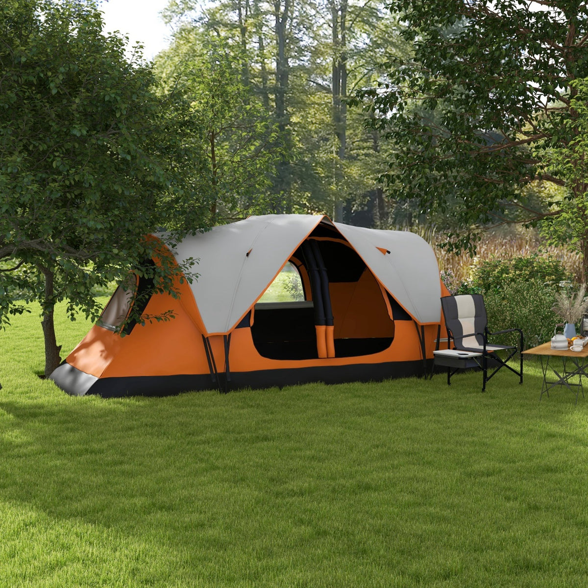 Six-Man Tent, with Two Rooms, Small Rainfly and Accessories - Orange