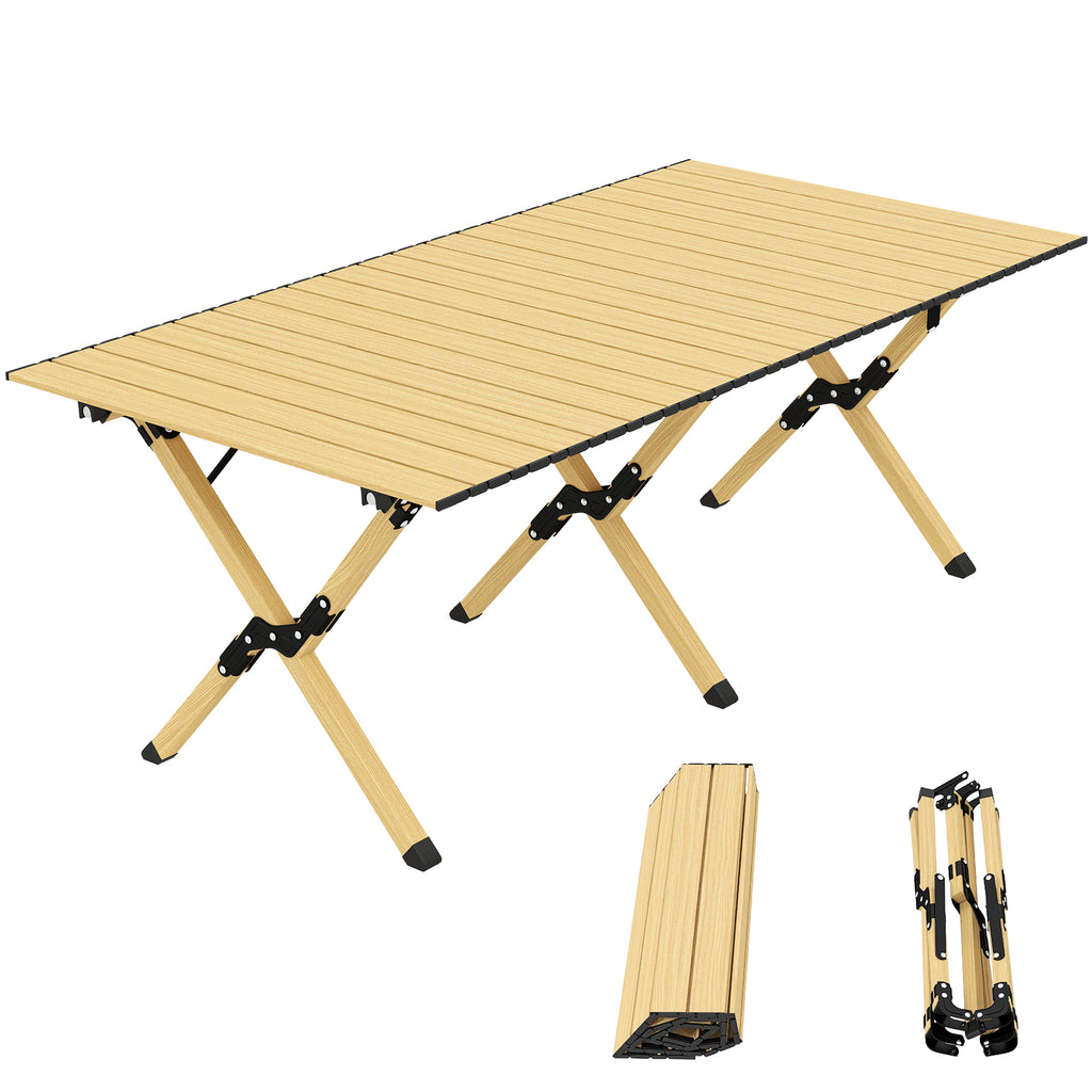 Campingtisch 117 x 60 cm Aluminium Klapptisch mit Aufrollbare Tischplatte Holz-Optik Tragetasche wasserdicht