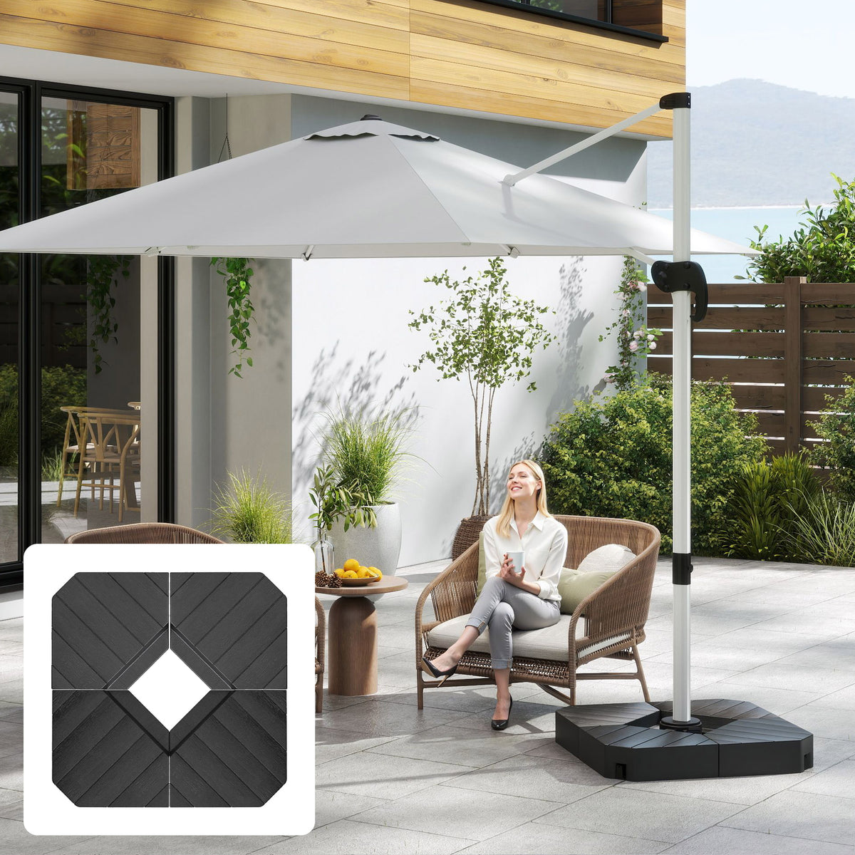 Basisgewichte f¨¹r Sonnenschirmst?nder, mit Wasser und Sand bef¨¹llbar, Kunststoff, 80L x 80B x 13H cm, Schwarz