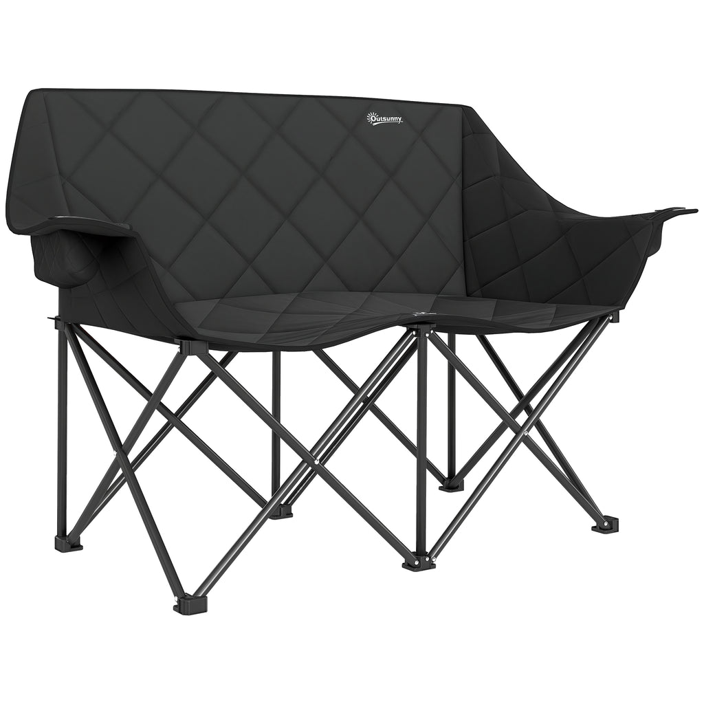 Faltstuhl faltbar 2 Sitzer Campingstuhl mit Tragetasche Outdoor bis 250kg belastbar 145 x 60 x 92 cm Schwarz