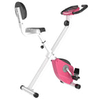 Heimtrainer Fahrradtrainer klappbar Magnetisch Hometrainer Fahrrad mit LCD Monitor, 8 stufig einstellbarem Magnetwiderstand Räder, Leise Platzsparend Fitnessbikes für Zuhause Rosa+Weiß
