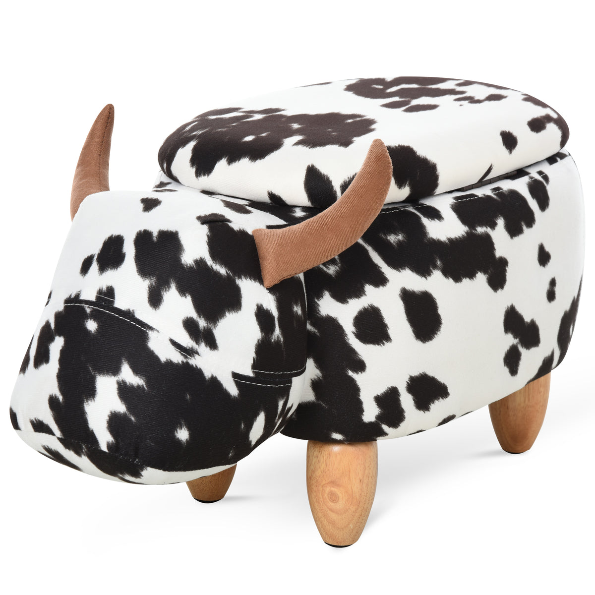 Tierhocker, Dekohocker mit Stauraum, Polsterhocker, Sitzhocker, Sitzbank mit Tier-Design, für Wohnzimmer, Schweinchen Fußbank, Schwarz+Weiß, 62 x 35 x 36 cm