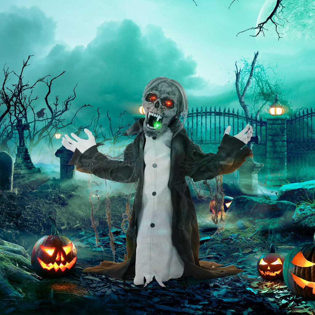 Halloween Animated Skeleton with Glowing LED Eyes and Mouth, Half-Body Halloween Decoration, Battery Operated