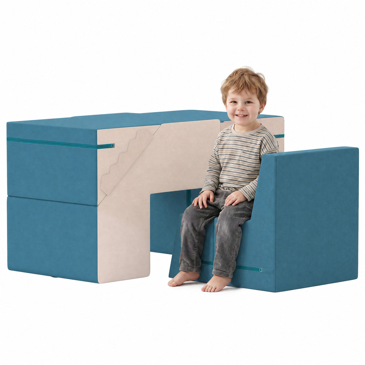 Spielsofa Samt 2-Teiliges Kindersofa aus Schaumstoff Waschbar Modulares Kindercouch für Kinder 0,5 bis 3 Jahre