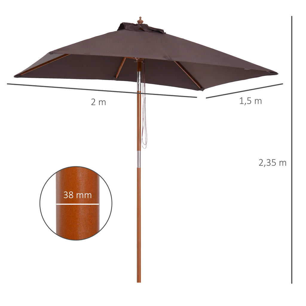 2m Tilting Wooden Pole Parasol - Coffee