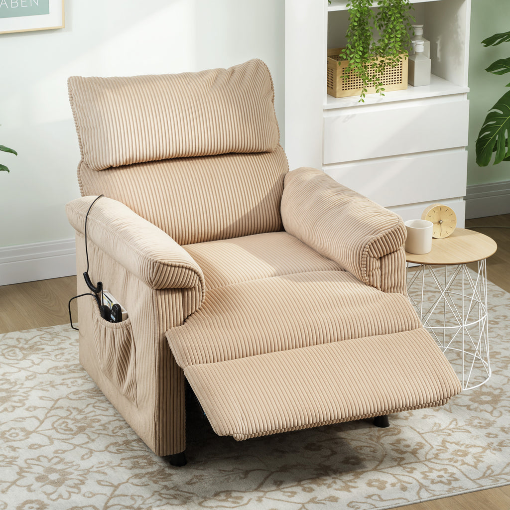 Massagesessel mit Vibrationsmodi, W?rmefunktion, leiser Motor, Memory-Funktion, Stahl, Stoffbezug, Braun