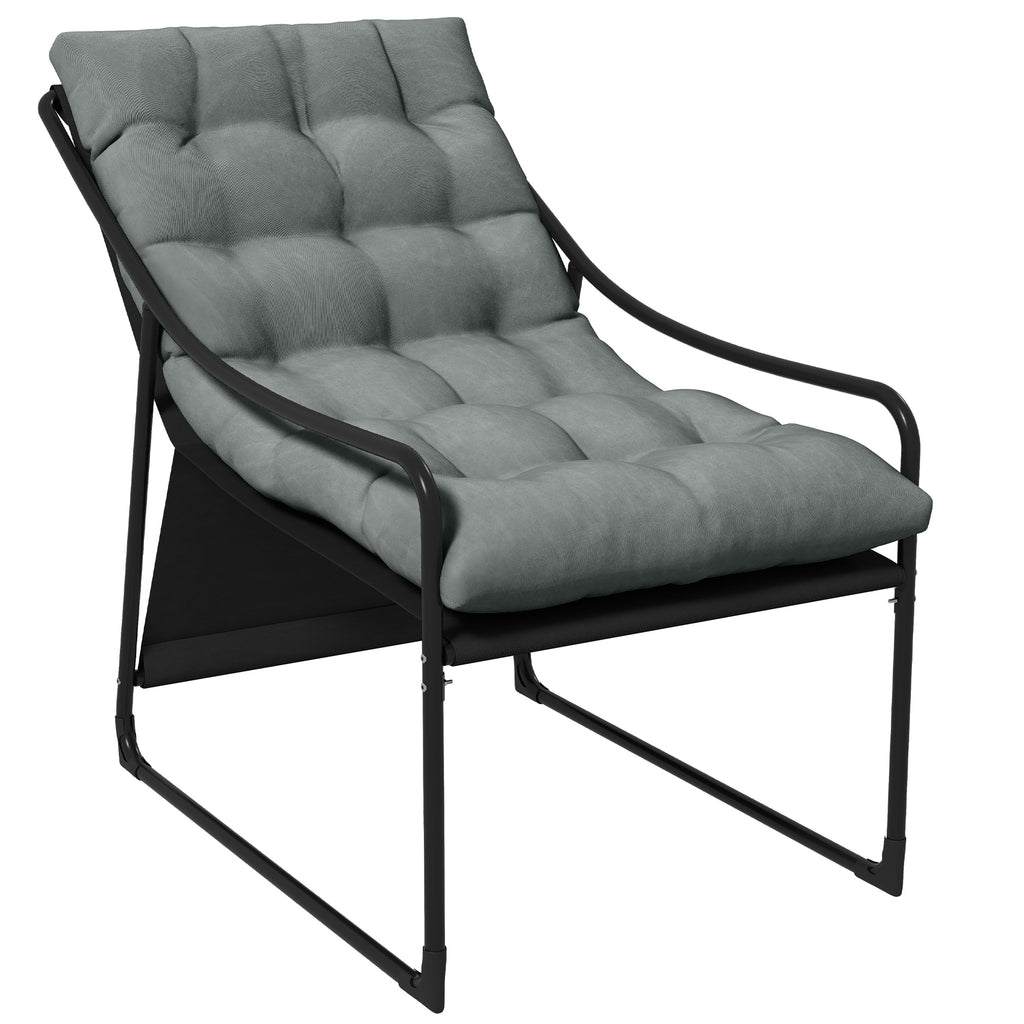 Outdoor Lounge, dicke Polsterung, rostfreier Stahlrahmen, 62B x 110T x 88H cm, Grau/Schwarz