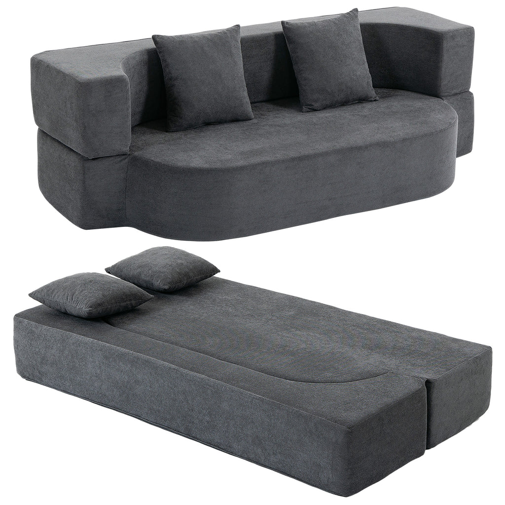 Schlafsofa, Bodensofa ohne Gestell mit dickem, hochdichtem Schaumstoff, breitem und tiefem Sitz, dunkelgrau