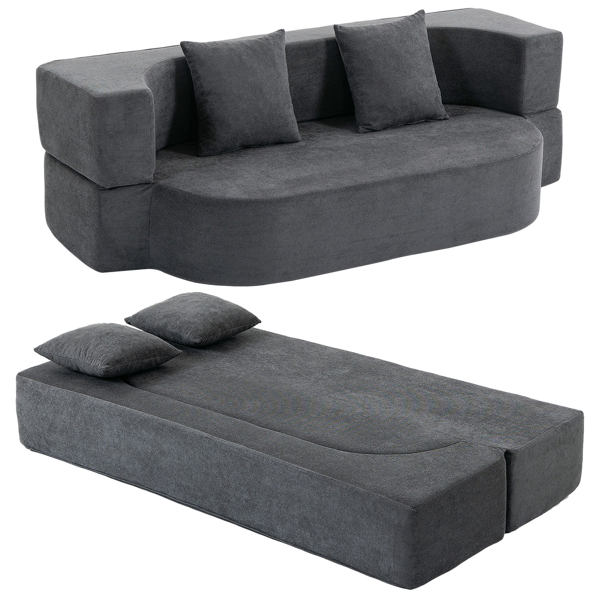 Schlafsofa, Bodensofa ohne Gestell mit dickem, hochdichtem Schaumstoff, breitem und tiefem Sitz, dunkelgrau