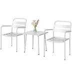 Bistroset 3 teiliges Metall Gartenmöbel-Set mit 2 Gartenstühlen, Glastisch, Lamellen-Design, Rostbeständig